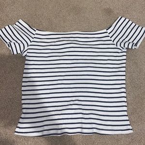 Navy and White Stripe Off the Shoulder Top